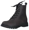 A single brown leather boot with black laces and a black sole, isolated on a white background. Produktbild-Vorschau