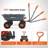 A garden cart with its handle shown in multiple adjustable positions, along with close-up shots of its features. Anteprima dell’immagine prodotto
