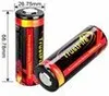 Two TrustFire 26650 Li-Ion batteries are shown on a white background, with dimensions indicated. Produktbild-Vorschau