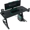 A gaming desk setup with a computer, monitor, keyboard, and accessories. Produktbild-Vorschau
