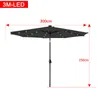 A dark gray umbrella with LED lights is shown against a white background, with dimensions indicated. Produktbild-Vorschau