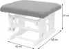 A white glider stool with a gray upholstered seat, shown with dimensions indicated by measurement lines and text. Anteprima dell’immagine prodotto
