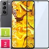 A Samsung Galaxy S21 5G phone with a screen protector and cleaning wipes. Produktbild-Vorschau
