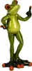 A ceramic frog figurine with large red eyes and orange accents on its toes and fingers, standing with one hand on its hip and the other raised in a gesture. Produktbild-Vorschau