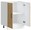 A white kitchen cabinet with one wooden door open, showing two shelves inside. The cabinet stands on black legs. Produktbild-Vorschau