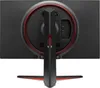 The back of a black LG monitor with a red accent ring and a black stand. Podgląd zdjęcia produktu