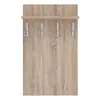 A wooden coat rack with silver hooks. Voir les images du produit