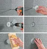 A collage of six images showing the process of using a tool to create holes in a gray, textured wall, likely for insulation or construction purposes. Produktbild-Vorschau