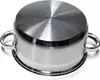 The bottom of a stainless steel pot is shown against a white background. Voir les images du produit