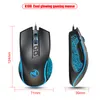 Two views of a gaming mouse with blue glowing accents, with dimensions indicated. Produktbild-Vorschau