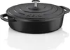 A black cast iron pot with a lid, shown from a slightly elevated side angle on a white background. Náhled obrázku produktu