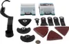 A collection of power tool accessories, including sanding pads, blades, and a holder, arranged on a white background. Produktbild-Vorschau