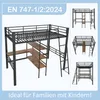 A collage of images showing a loft bed with a desk and shelves, along with different angles and configurations of similar beds. Podgląd zdjęcia produktu