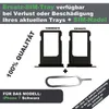 A product image showing two SIM card trays and a SIM ejector tool, with German text describing the product and its compatibility. Produktbild-Vorschau