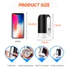 A collage showing a water dispenser pump, its dimensions compared to a phone, and step-by-step installation instructions. Produktbild-Vorschau