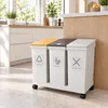 Relaxdays Mülleimer, 3 Fächer, 3x 12 l, Gestell mit Rollen, Produktbild-Vorschau 2