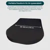 A black fitted sheet is shown on a bed, with dimensions indicated. Produktbild-Vorschau