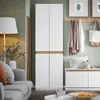 SoBuy Hochschrank KSB01-W in einem Wohnzimmer: geschlossen, neben einer Garderobe und Couch Náhľad obrázku produktu