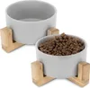 Navaris 2x Futternapf Katze mit Bambus Halter - Produktbild-Vorschau 1