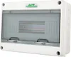 A white electrical distribution box with a transparent cover. Produktbild-Vorschau
