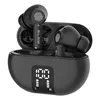 Black wireless earbuds and their charging case are displayed against a white background. The charging case has a digital display showing battery levels and indicators for left and right earbuds. Náhľad obrázku produktu