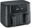 A black Severin dual air fryer is shown from the front on a white background. Produktbild-Vorschau