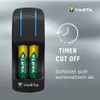 A VARTA battery charger with two AA batteries inserted, along with marketing text and icons. Voir les images du produit