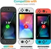 Three Nintendo Switch consoles are shown side-by-side to illustrate compatibility with a screen protector. Produktbild-Vorschau