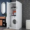 A bathroom with a washing machine cabinet and vanity. Produktbild-Vorschau