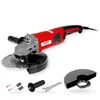 A red and gray angle grinder with a diamond blade, along with its accessories, displayed on a white background. Produktbild-Vorschau