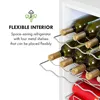 Close-up of a mini refrigerator interior showcasing flexible shelving for wine bottles and cans. Náhled obrázku produktu