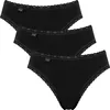 A stack of three black Sloggi women's cotton lace briefs. Produktbild-Vorschau