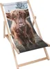 A wooden deck chair with a printed image of a Highland cow. Produktbild-Vorschau