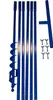 A set of blue metal auger drill bits and extension poles, along with a T-handle and wing nuts, laid out on a white background. Produktbild-Vorschau