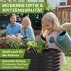A family is in a garden with a raised garden bed. A young girl is watering plants in the raised bed. Produktbild-Vorschau