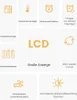 A grid of icons and text describing the features of a digital alarm clock. Produktbild-Vorschau