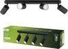 A black four-light track lighting fixture is shown above its packaging box. Voir les images du produit