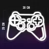 A neon LED sign shaped like a video game controller, with dimensions indicated. Produktbild-Vorschau