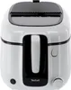A white and black deep fryer is shown from the front. Produktbild-Vorschau