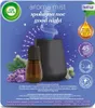 The image shows the packaging of an Air Wick Aroma Mist diffuser set, featuring the diffuser, a refill bottle, and lavender sprigs. Voir les images du produit