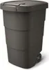 A dark gray trash can with a black lid and wheels, shown from a slightly angled front view against a white background. Produktbild-Vorschau