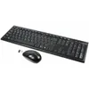 A black wireless keyboard and mouse set on a white background. Produktbild-Vorschau