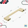A gold cabinet handle with measurement indicators and a logo. Produktbild-Vorschau
