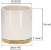 A white ceramic pot with a bamboo base, with dimensions indicated by measurement lines and text. Produktbild-Vorschau