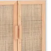 A close-up view of two cabinet doors with a woven rattan insert and wooden handles. Produktbild-Vorschau