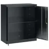 A dark gray metal filing cabinet with two shelves and one door open. Náhľad obrázku produktu