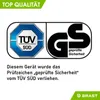 The image displays certification marks and text indicating product quality and safety. Produktbild-Vorschau