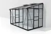 A black framed greenhouse with clear glass panels, shown against a white background. Produktbild-Vorschau