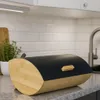 Černý bambusovo-ocelový chlebník s ocelovým víkem moderní Náhled obrázku produktu 6