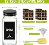 A set of spice jars and accessories with dimensions and labels shown. Produktbild-Vorschau